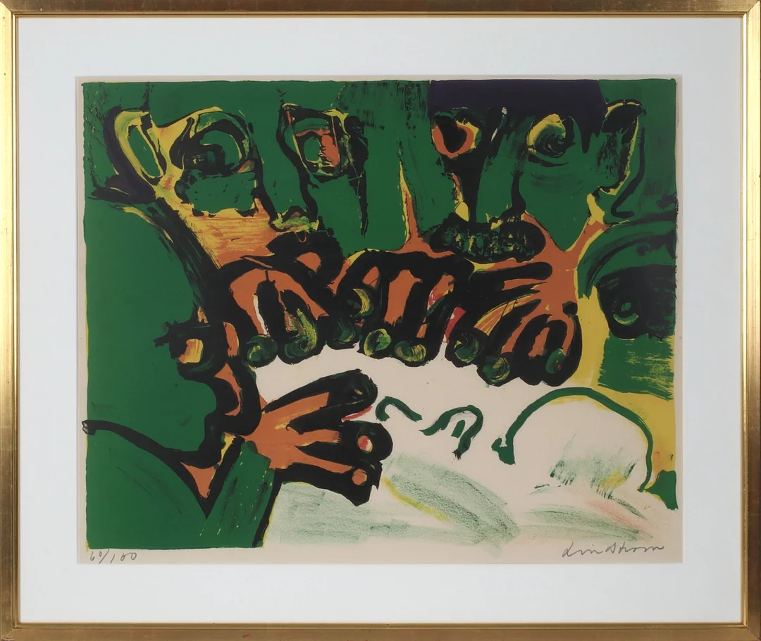 BENGT LINDSTRÖM. Figurkomposition, färglitografi, signerad och numrerad 60/100. — Engravings & Prints — Stadsauktion Sundsvall