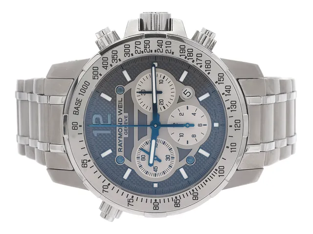 RAYMOND WEIL, Nabucco (200m/660ft), "Base 1000", Cal ETA 7753, Serie nr. V988822, Ref nr. 7800-TI-05607, Boett nr. 7800, kronograf, herrur, 46 mm, titan/stål, automatisk, safirglas, datum, originallänk, viklås, Ref nr. G1.09, ca 2009, box, ytterkartong.