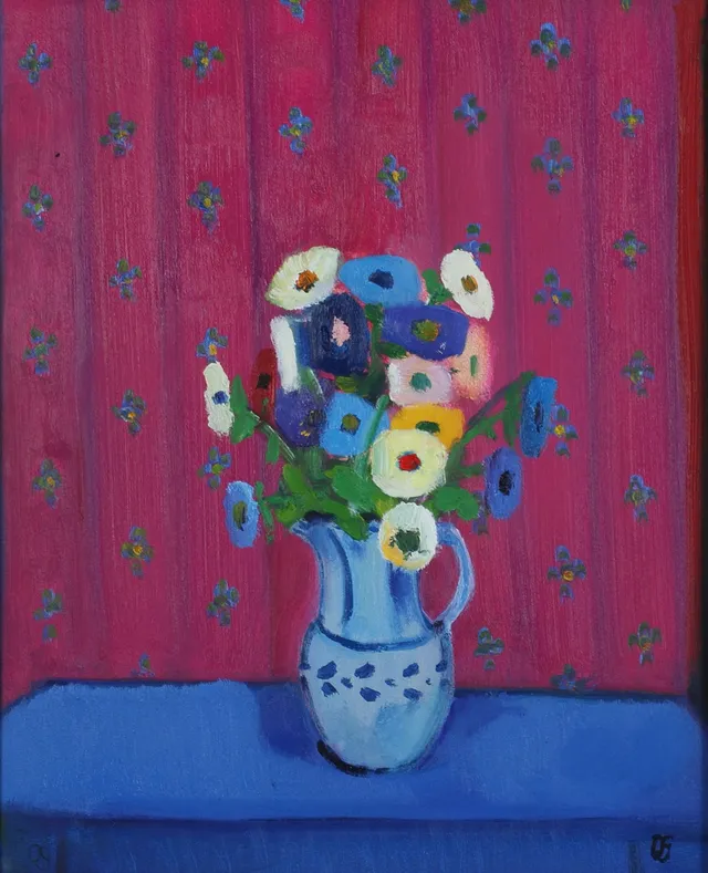 OLLE GUSTAFSSON. "Annemoner", olja på pannå, monogramsignerad.