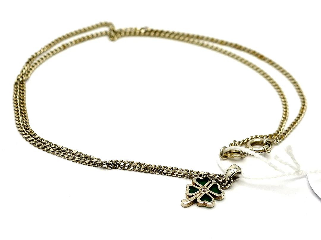 Halsband Pansar med hänge S925 3,7g 42cm, fyrklöver med stenar — Smycken/Hänge med kedja — Kaplans