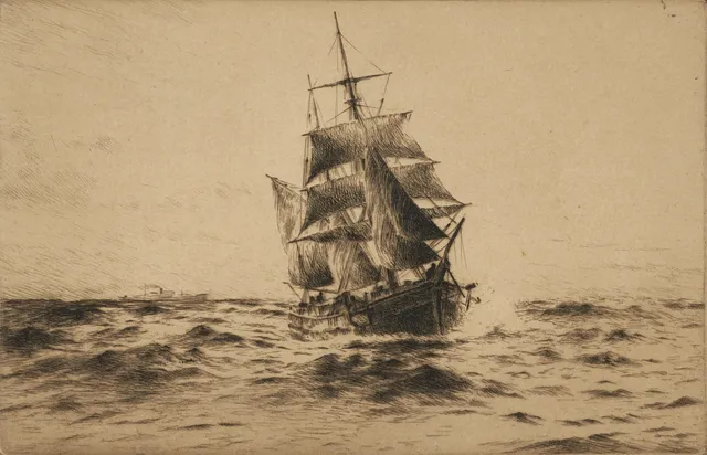 EMIL EKMAN (1880-1951). Marinmotiv, 3 st, varav två blyertsteckningar och en etsning.