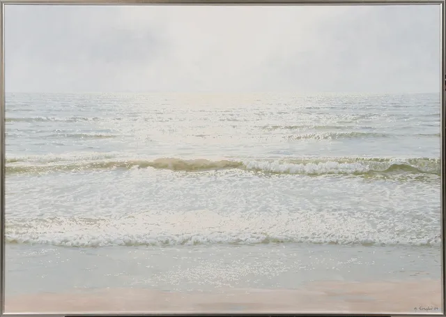 ANDERS EMGÅRD. Vågor vid strand. Olja och tempera på duk, signerad och daterad -84.