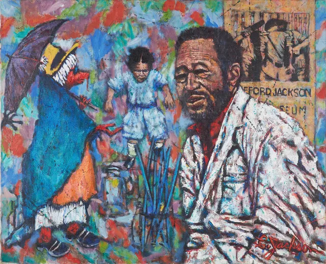 CLIFFORD JACKSON. (USA/SVERIGE 1927-2006), "Allegory", olja på duk, signerad.