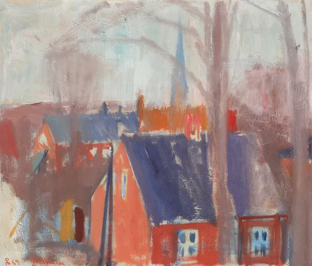 View over Vallekilde. Signed monogram 69. Oil on canvas. 61×71 cm.