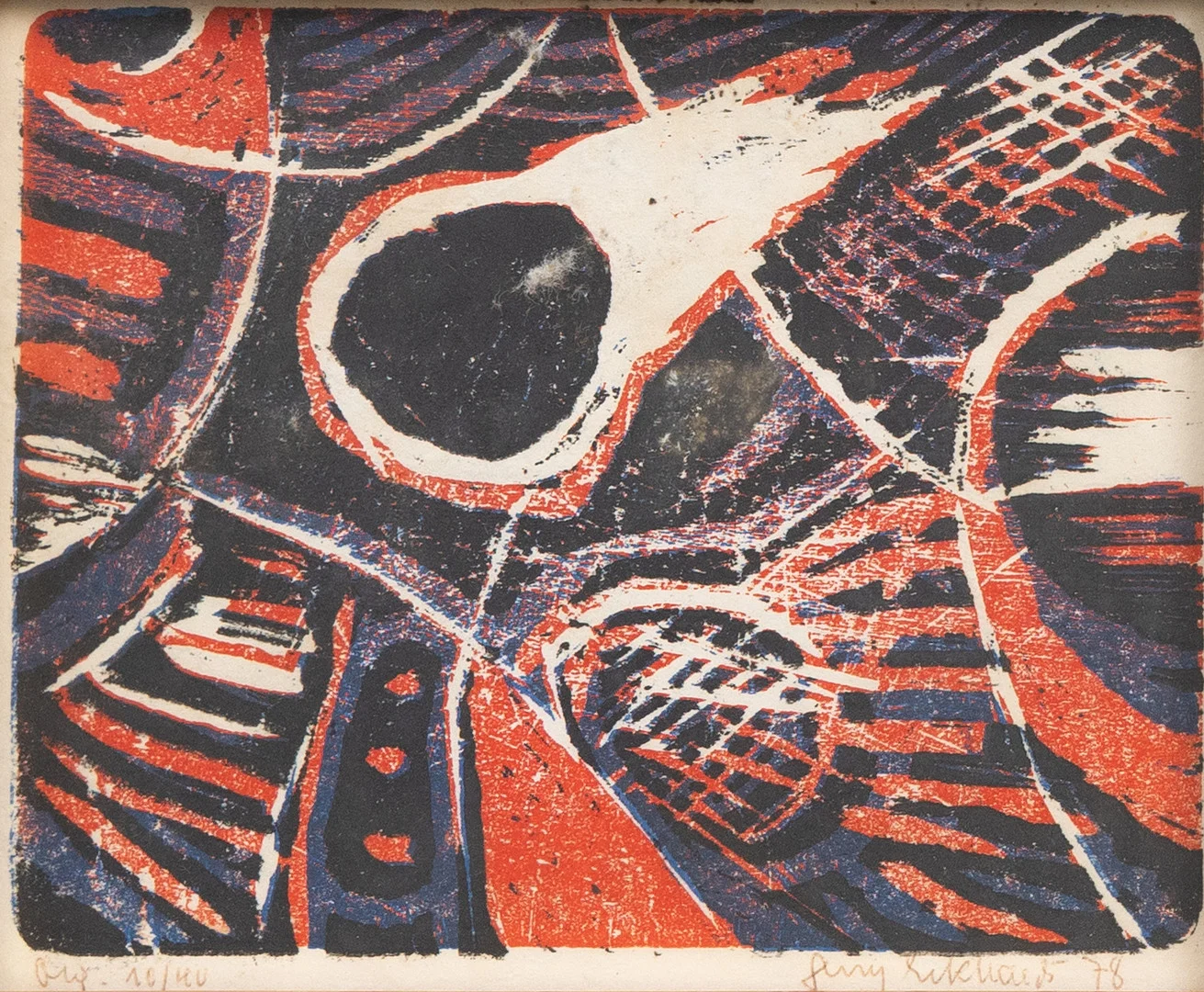 GERRY ECKHARDT (1902-1984). Komposition, färgträsnitt, signerad, numrerad 18/40, daterad -78. — Engravings & Prints — Garpenhus Auktioner