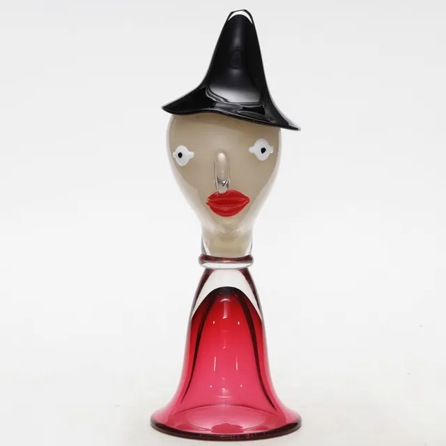LEIF PERSSON. SKULPTUR, glas, Huvud med hatt, Studioglas Strömbergshyttan, unik, signerad.