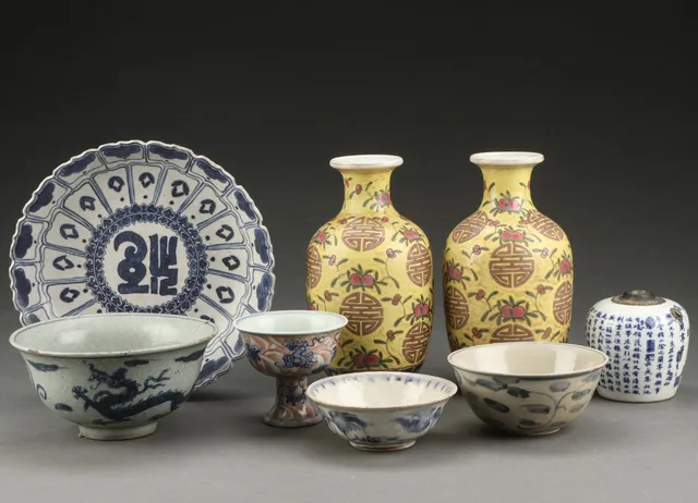 Samling kinesisk porcelæn, 1800-/1900-tallet (8)