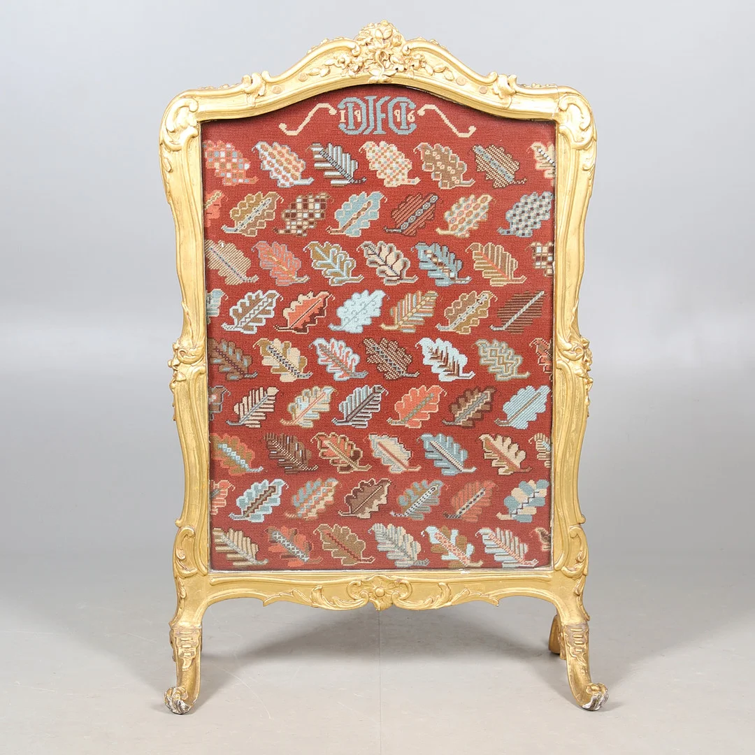 VICTORIAN GILT GESSO FIRESCREEN & NEEDLEWORK PANEL. — Other — Lawrences Auctioneers