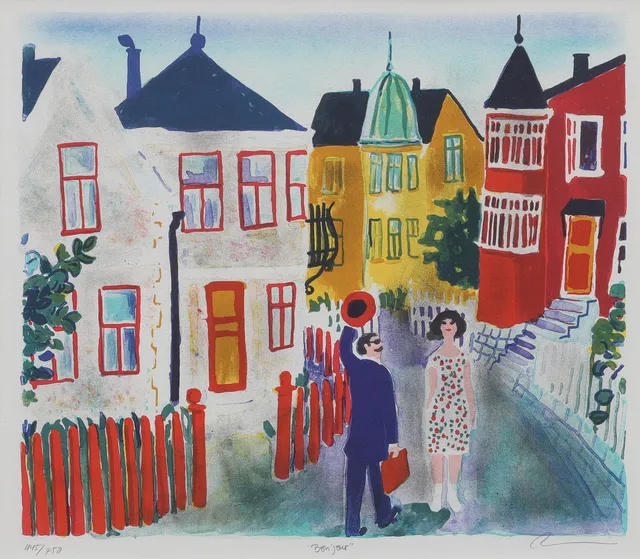 ANDERS HULTMAN. färglitografi, "Bon jour", numrerad 445/750, signerad.