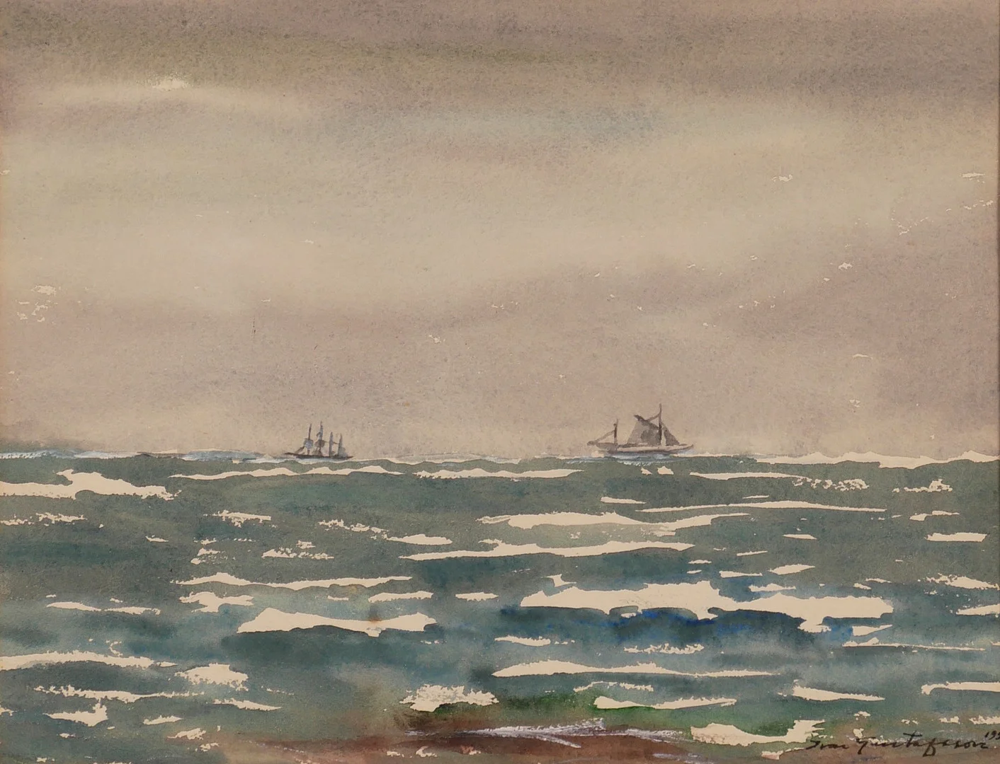 IVAR GUSTAFSSON. "Friska vindar", Ungskär, akvarell, signerad Ivar Gustafsson. — Paintings — Auktionsfirma Kenneth Svensson i Kalmar