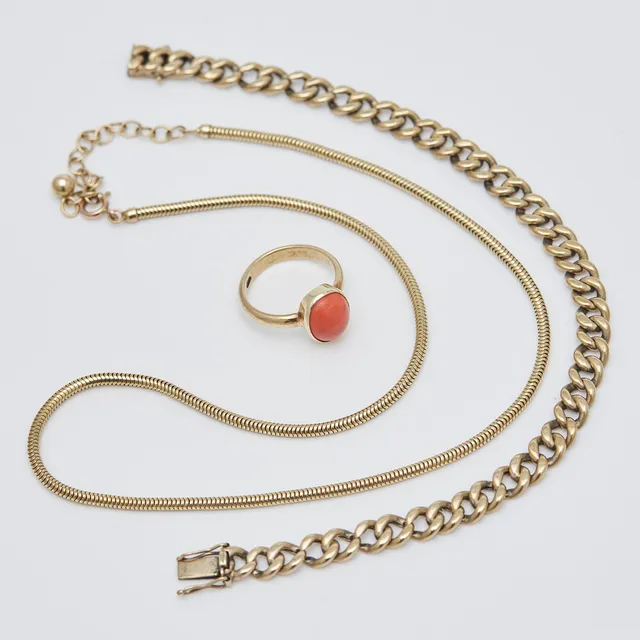 Schmuck-Set, Armband, Ring und Kette, 333er Gelbgold (3).