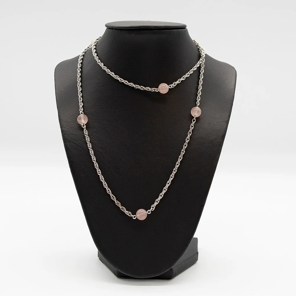 COLLIER AUS 925ER STERLINGSILBER UND ROSENQUARZ PERLEN. — Necklace — Kunst- und Auktionshaus Kleinhenz