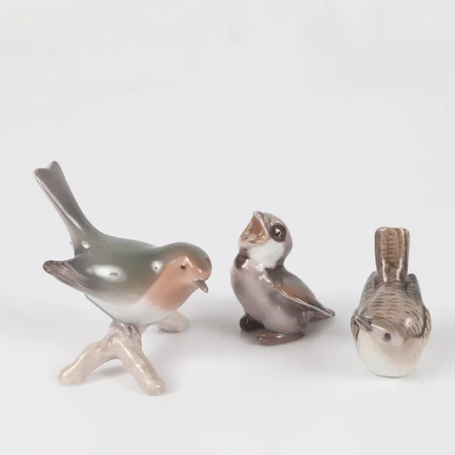 FIGURINER, 3 stycken fåglar, porslin Dahl Jensen samt Bing & Gröndahl, Danmark.