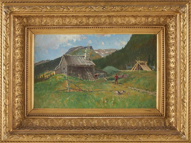 ANTON GENBERG 1862-1939. Stuga i sommargrönska, Åre, olja på pannå, signerad och daterad A. Genberg Åre 90.