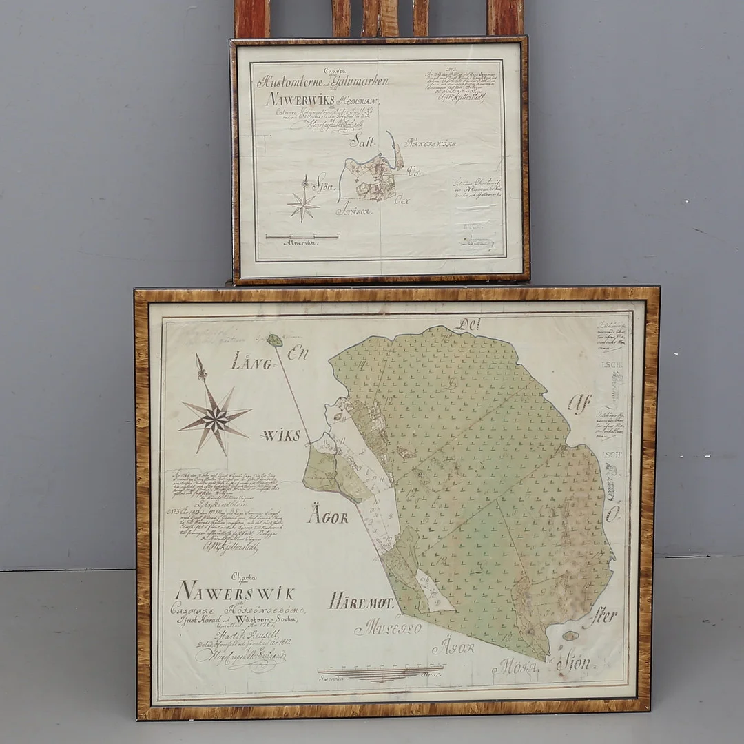 KARTOR, 2 st, Nawerwik, 1800-tal. — Maps — Auktionshuset Thelin & Johansson