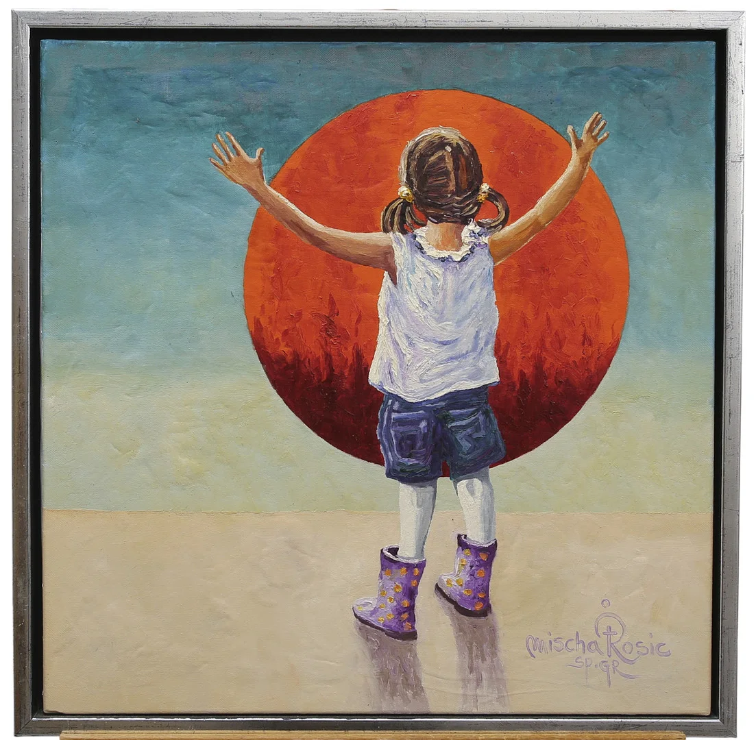 MISCHA ROSIC. Olja på duk, flickan med den röda bollen, signerad. — Paintings — Limhamns Auktionsbyrå
