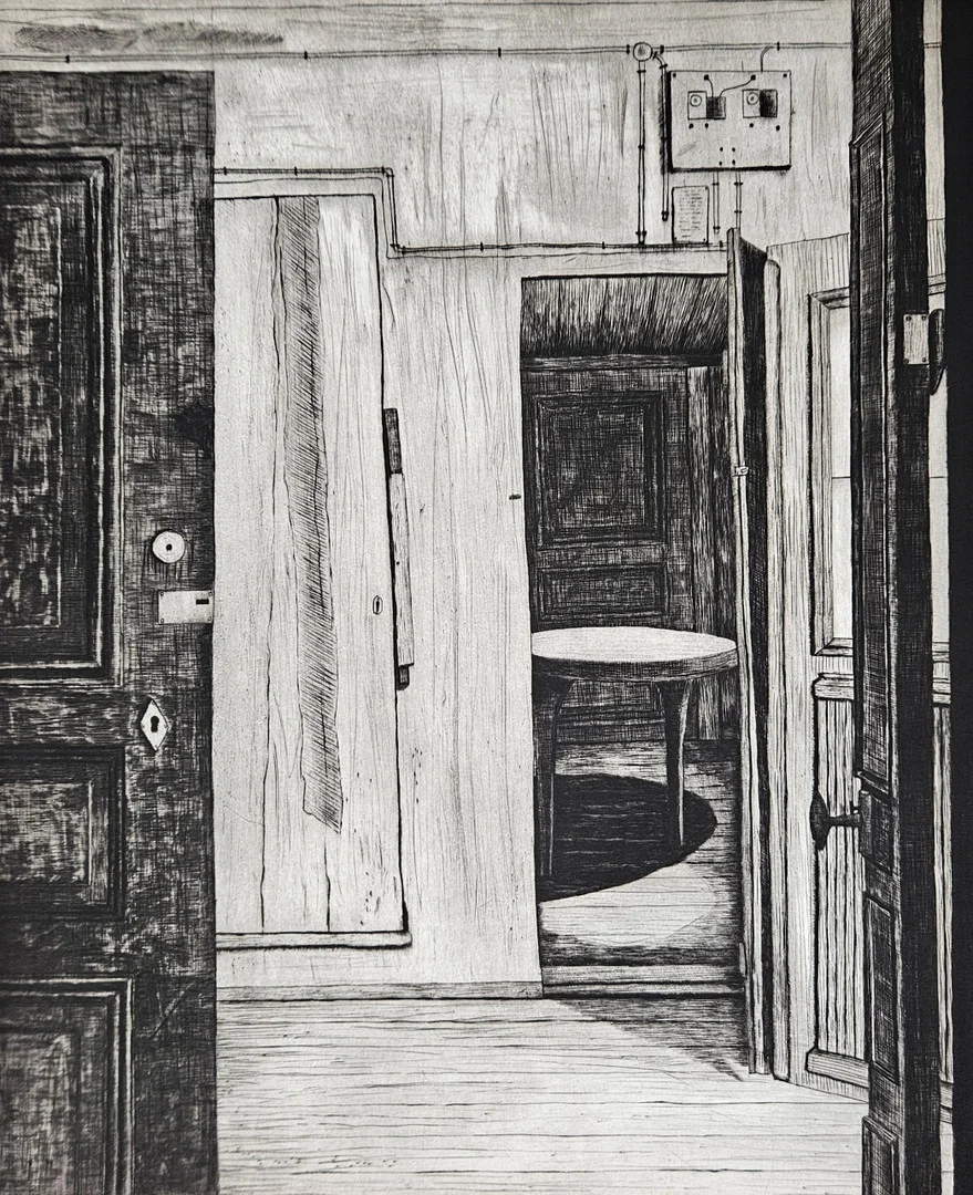 LARS HOFFSTEN. "Interiör. Etsning, ET, signerad och daterad -82. — Engravings & Prints — Auktionshuset Thörner & Ek
