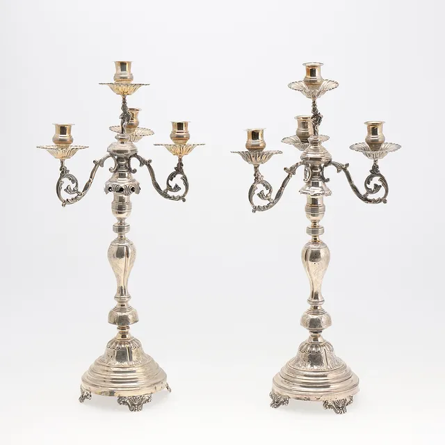 Pair of Elizabethan Barcelona candelabra in silver, circa 1860.