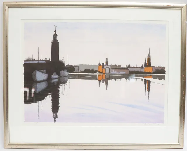 KAJ BERNSTONE. Motiv från Stockholm, färglitografi, signerad och numrerad.