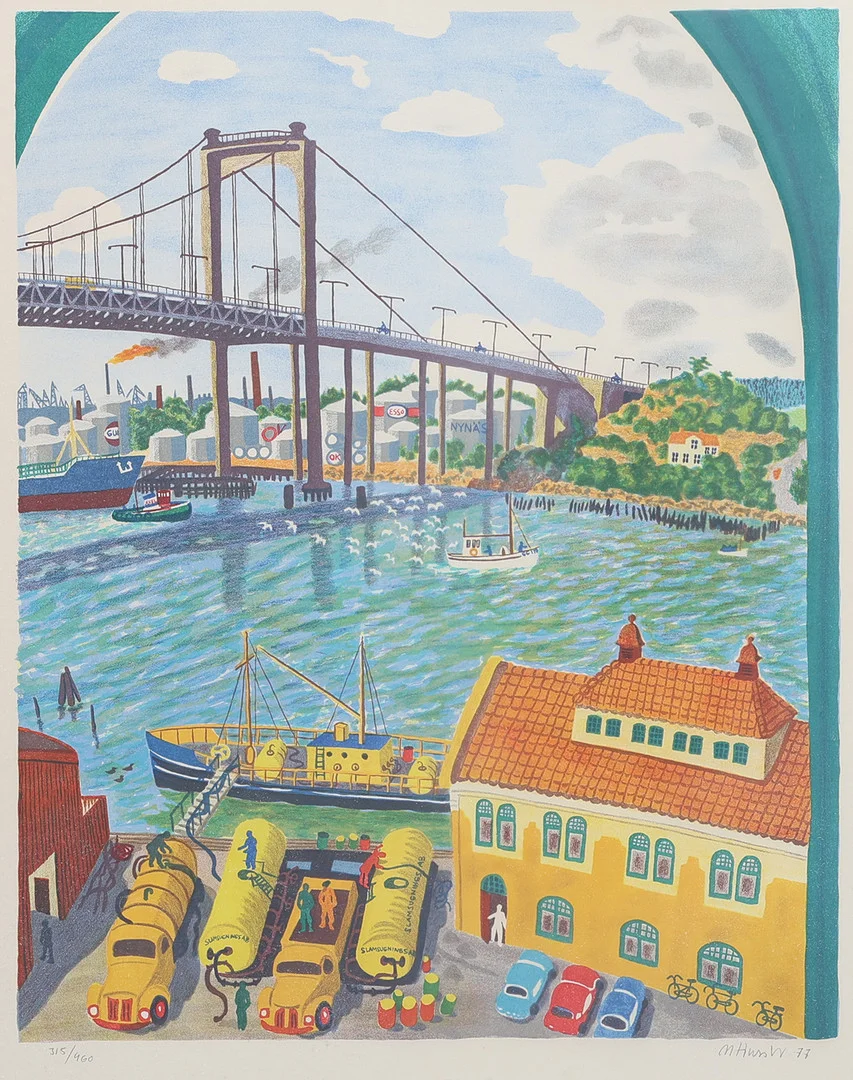 MONA HUSS WALIN. "SLAMSUGNINGS AB" UR MAPPEN "GÖTEBORGS HAMN", 1977. — Engravings & Prints — Crafoord Auktioner Lund