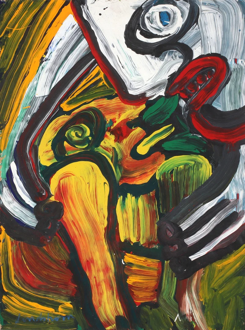 BENGT LINDSTRÖM. Komposition med figurer, akryl på papper häftad på papp, signerad. — Paintings — Stadsauktion Sundsvall