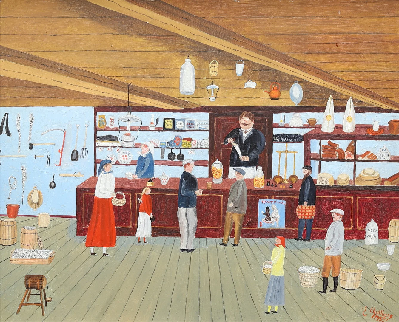 ERNST GULLBERG (1887-1970). Lanthandel, olja på pannå, signerad och daterad 1955. — Paintings — Garpenhus Auktioner