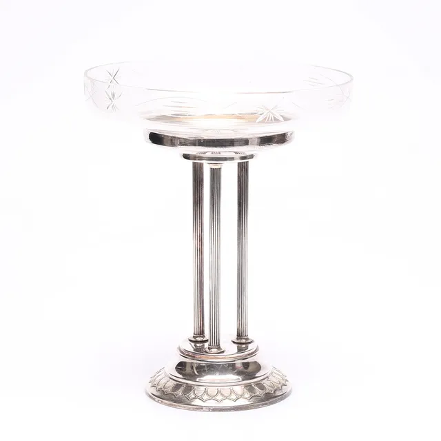 BORDSUPPSATS, nysilver och glas.