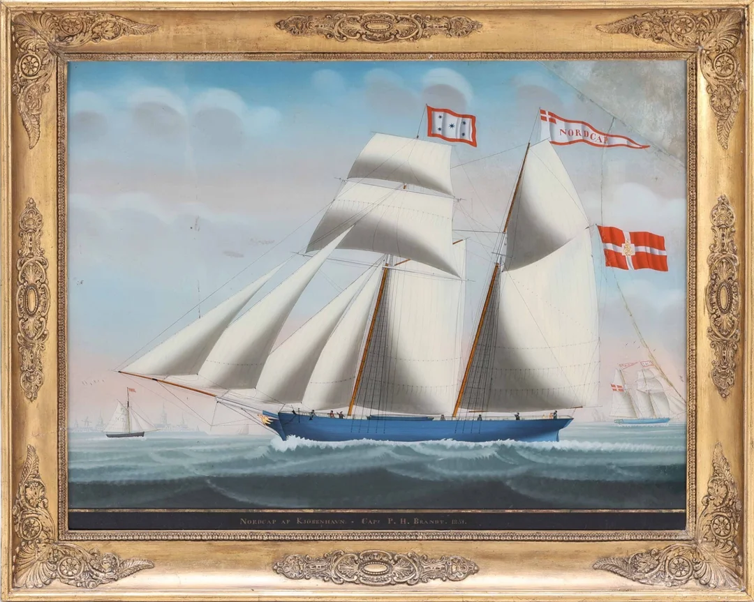 Unknown Danish artist, 19th century: 'North Cape of Kiøbenhavn - Capt. P. H. Brandt 1851. Ship portrait. Gouache 1851 — Paintings and sculptures/Drawings — Lauritz