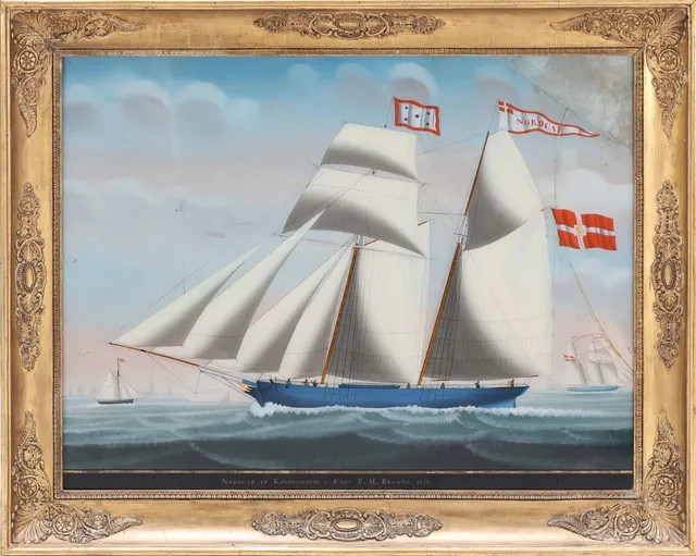 Unknown Danish artist, 19th century: 'North Cape of Kiøbenhavn - Capt. P. H. Brandt 1851. Ship portrait. Gouache 1851