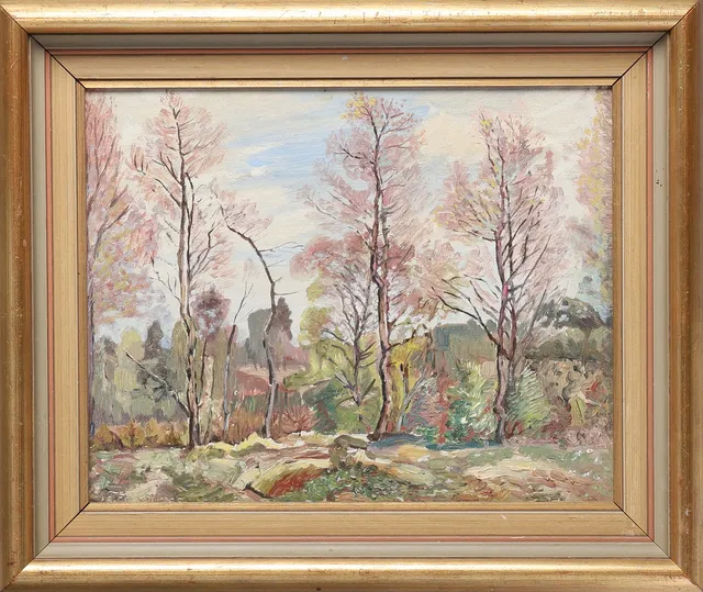 GUSTAV FOGELBERG. Olja på pannå, skogsmotiv, signerad.
