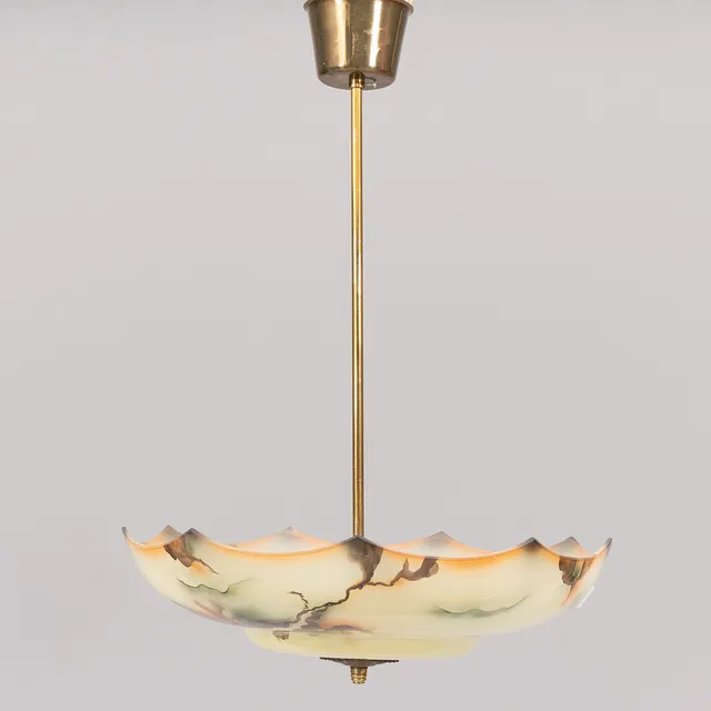 TAKLAMPA, art deco, marmorerat glas, 1930-tal.