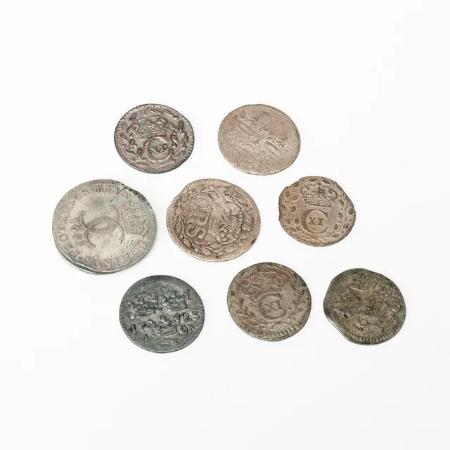 MYNT, 9 st, silver, Sverige 1600/1700-tal.