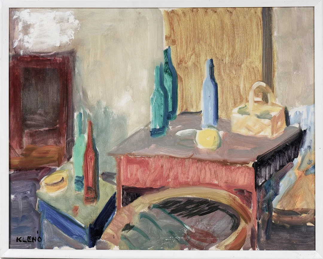 Evgenij Klenø: Arrangement with bottles and lemon — Paintings and sculptures/Modern pictorial arts — Lauritz