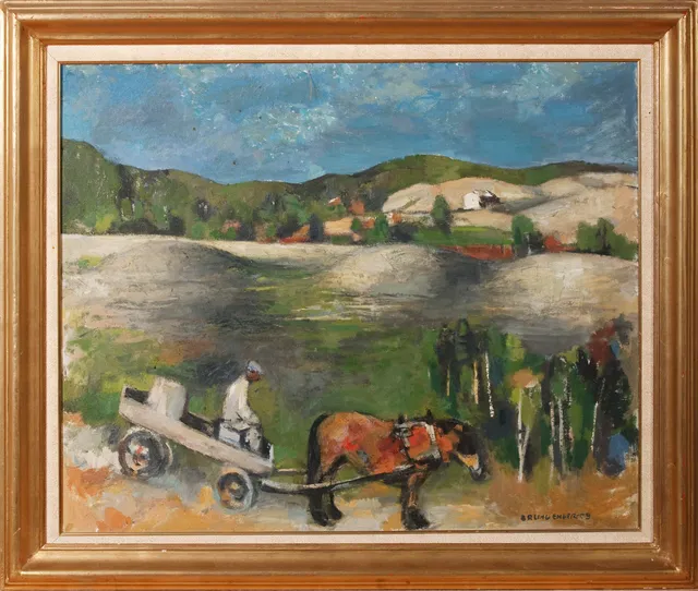 Enger, Erling — Mann og hest i arbeid, Enebakk, 1959