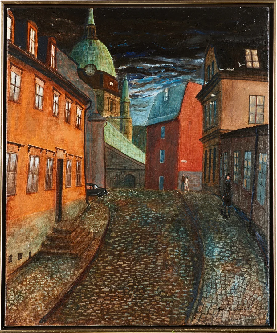 MARIA BOCZEWSKA (FÖDD 1940). "Katarina kyrkbacke", olja på duk, signerad och daterad -75. — Paintings — Stockholms Auktionsverk Magasin 5