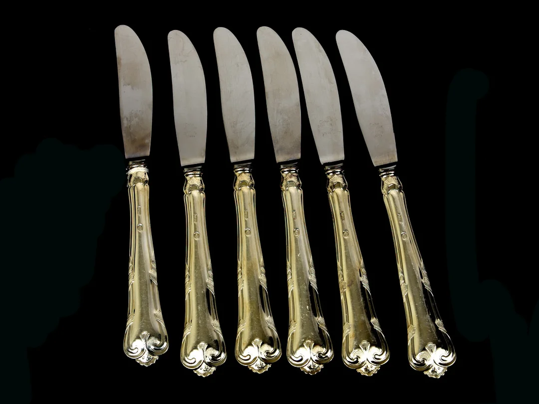 Matknivar, 6st, S800, bruttovikt 376,4g, 205mm, modell: Herrgård — Silver/Matsilver — Kaplans