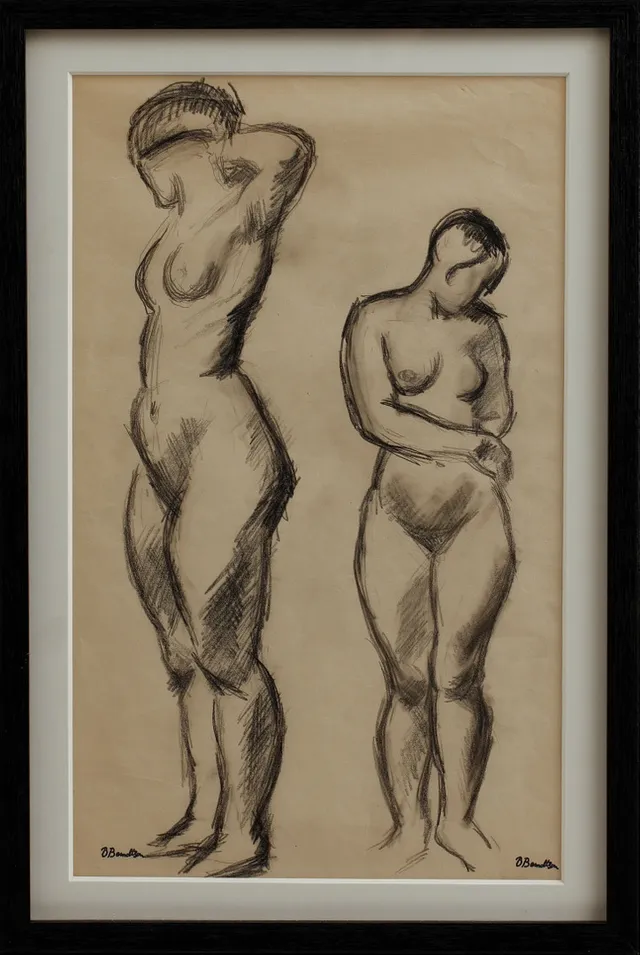BIRGER BERNDTSON. Två stående modeller, blyerts, stämpelsignerad, 1920/30-tal.