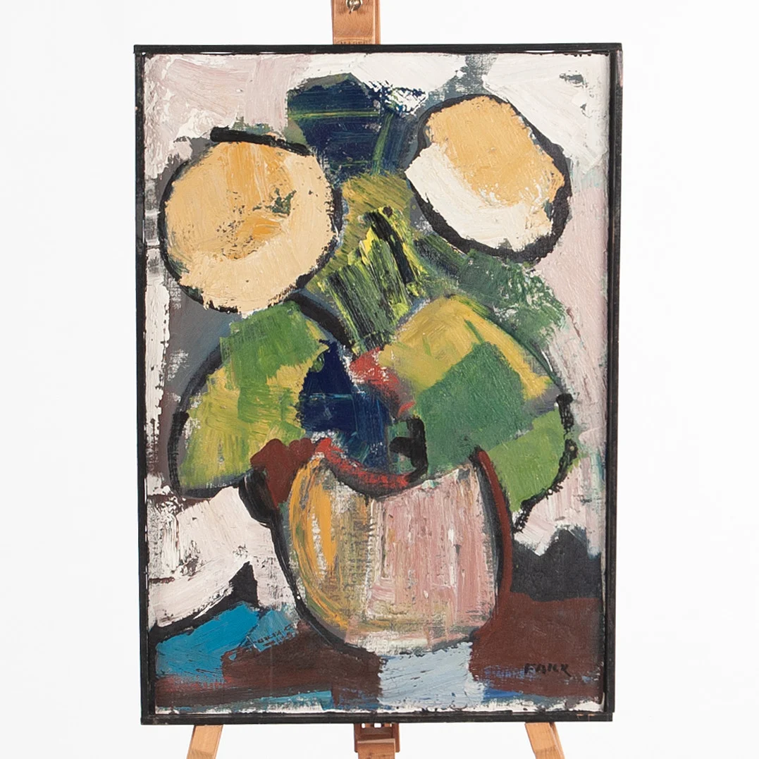 GÖSTA FALCK. Olja på duk, “Vita rosor”, Signerad. — Paintings — Laholms Auktionskammare