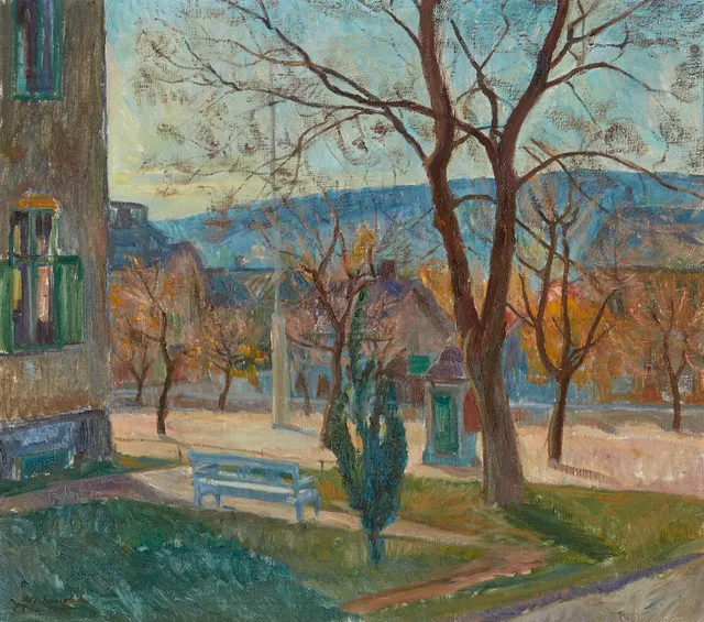 Lundeby, Alf — "Høstmorgen ved torvet, Lillehammer" 1925
