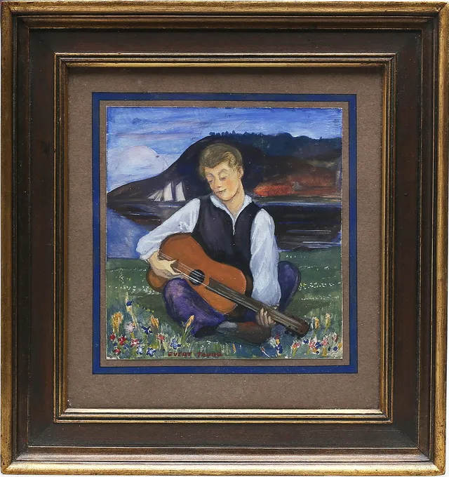 EVERT TAUBE. Akvarell, Självporträtt, använd som framsida till sånghäftet "Kärleksvisor och sjöballader", 1927. Signerad Evert Taube.