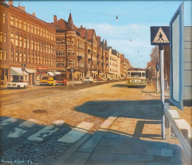 RONNY HÅRD. Motiv från Föreningsgatan i Malmö, olja på duk, signerad och daterad -78.