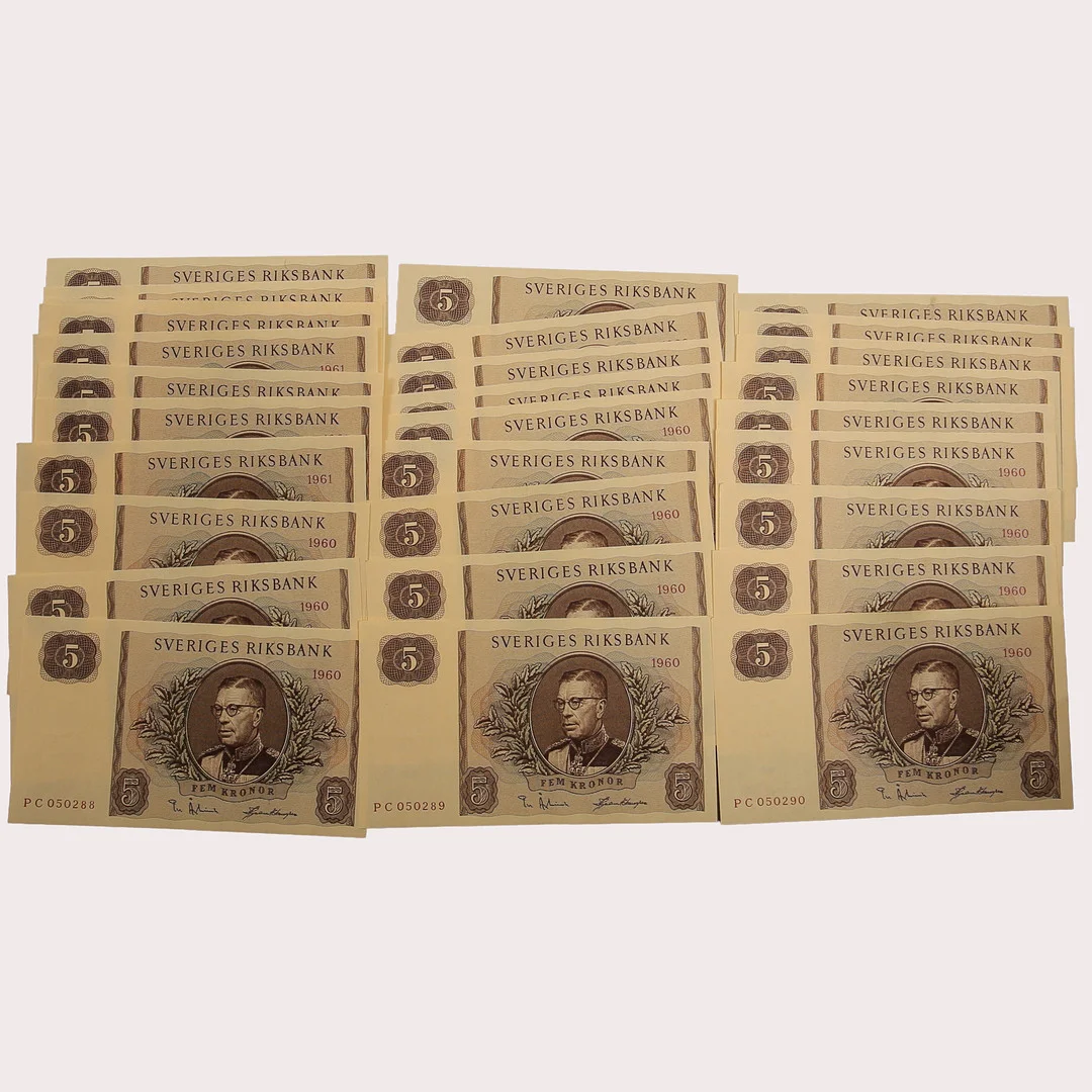 SEDLAR, 5 kronor, 29 stycken, 1960-61, Sverige. — Other — Limhamns Auktionsbyrå