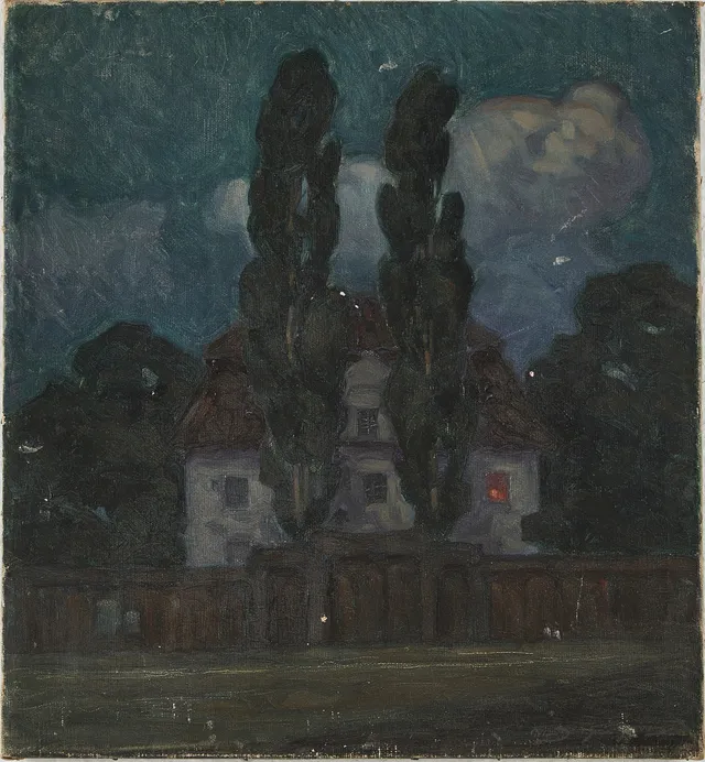 NILS ASPLUND. (1874-1958). Villa med popplar, signerad, olja på duk.