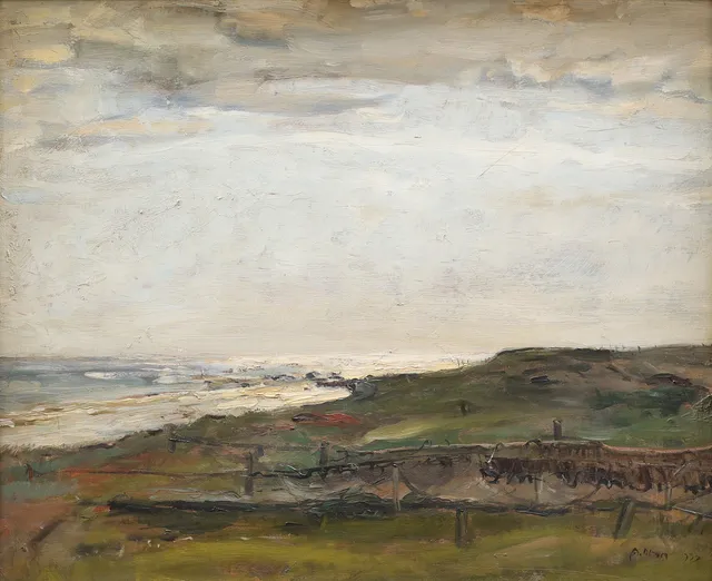 ANDERS OLSON (1880-1955). Kustlandskap, olja på pannå, signerad, möjligen daterad 1935.