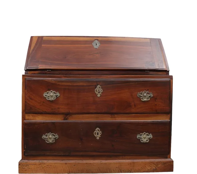 Walnut filing cabinet with two drawers with brass handles and keyholes, late 18th Century.