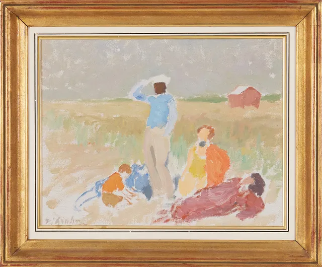 HJALMAR GRAHN. "Vid badstranden, Öland", olja på duk, signerad Hj Grahn, á tergo med påskrift, och datering, 1937.