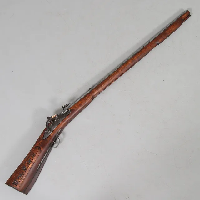 FLINTLÅSSTUDSARE, oktagon räfflad pipa, 17/1800-tal.