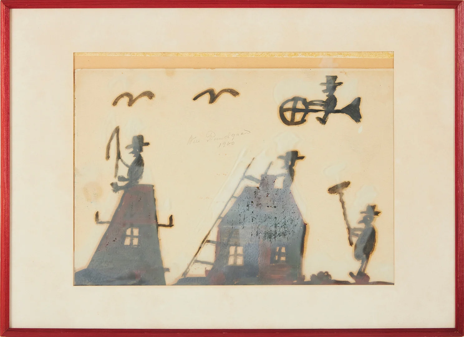 NILS RUNDGREN "BJÖRNJÄGAREN" (1890-1971). Naivistisk kompositioner, 2 st, blandteknik på papper, signerade och daterade 1966 samt 1960. — Paintings — Stockholms Auktionsverk Magasin 5