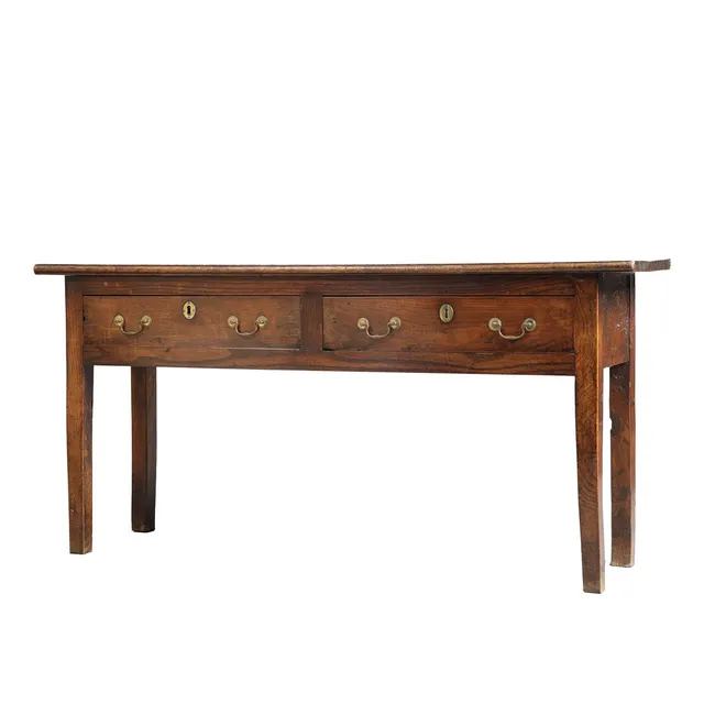 A GEORGE III ELM & FRUITWOOD SIDE TABLE.