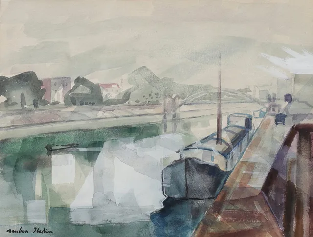REUBEN HEDIN. Hamnmotiv. Akvarell, signerad.